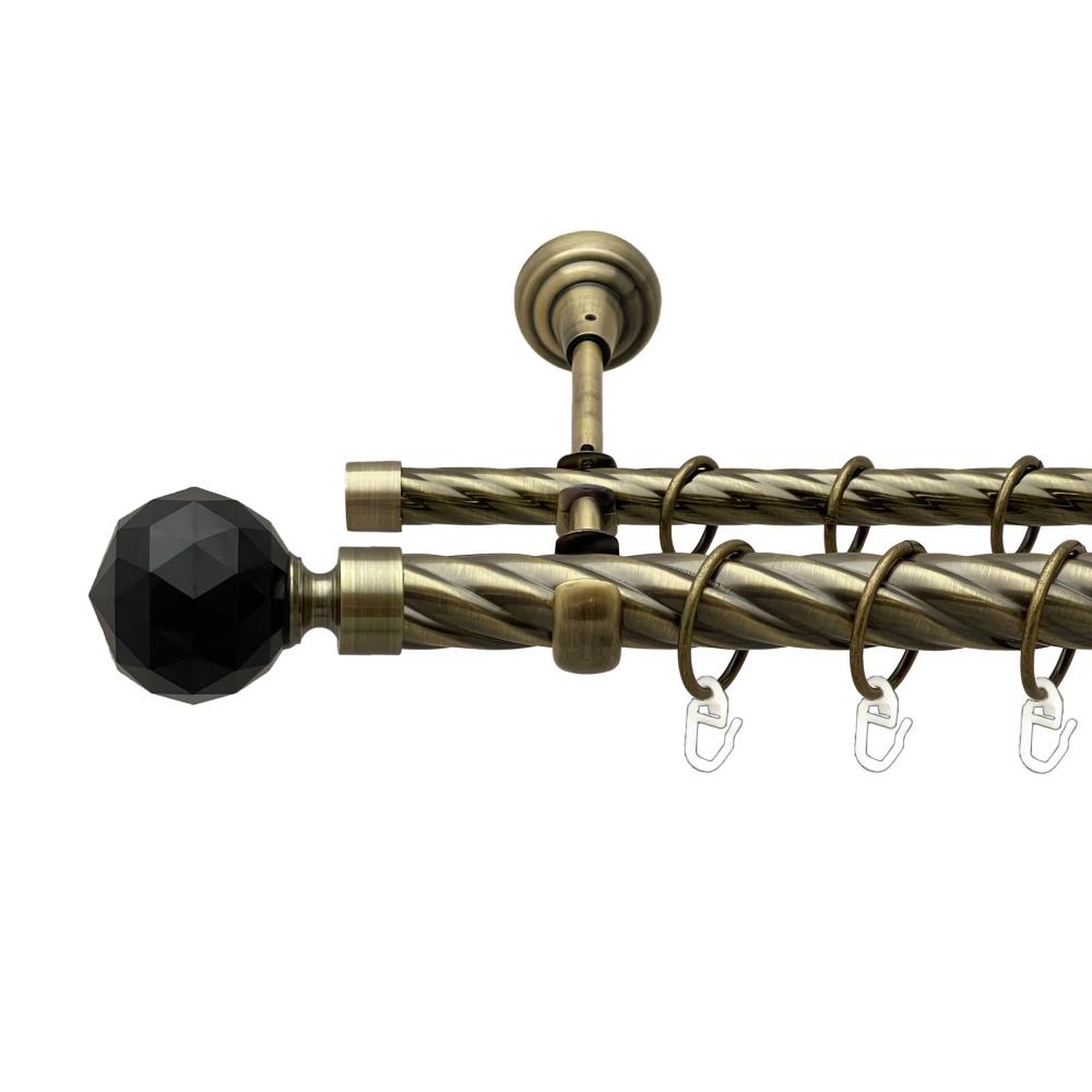 Карниз Orvit Люміера Неро металевий дворядний відкритий скручена труба кільце металеве 25/16 мм 200 см Антик (00-00024381)