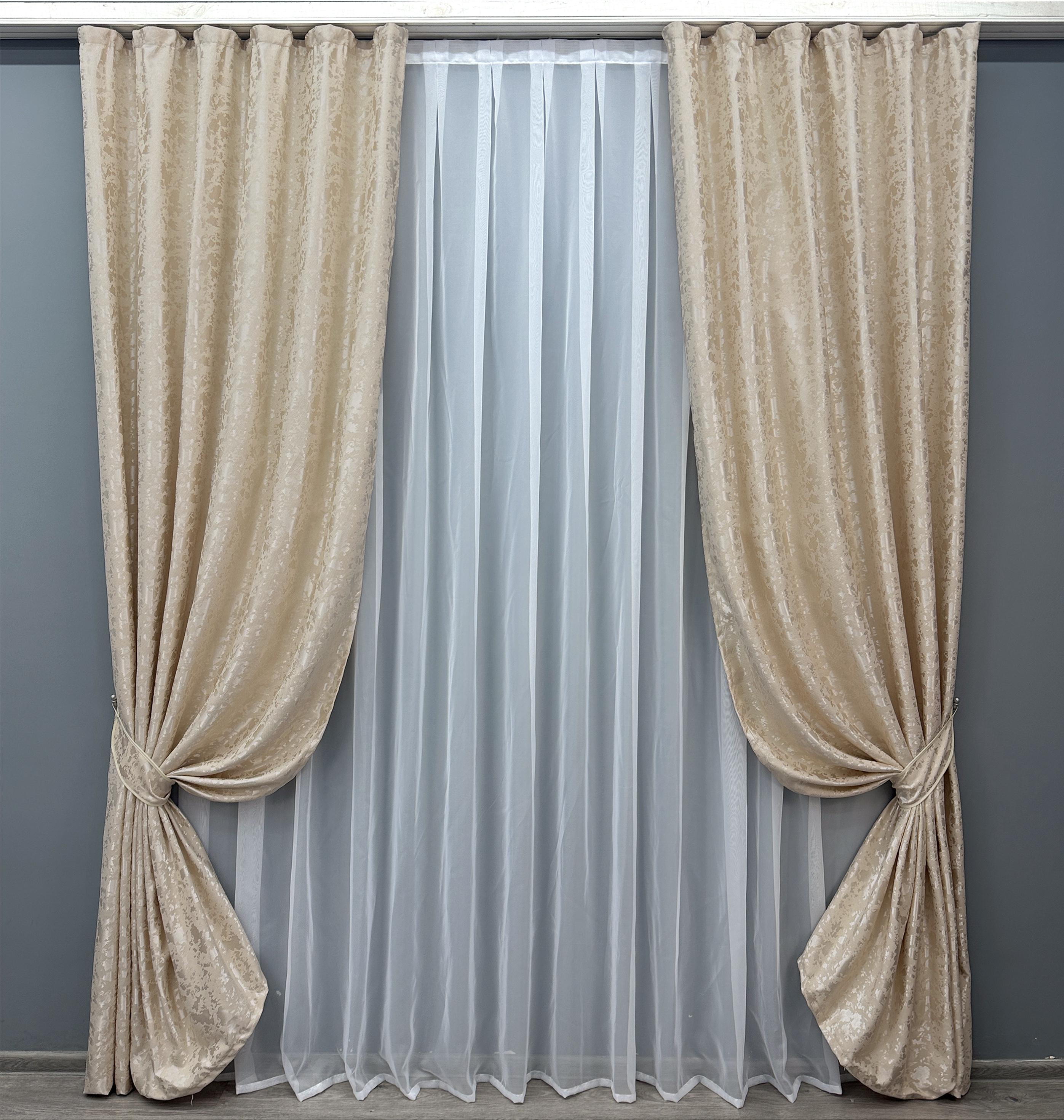 Комплект готовых штор VR-Textil Лен мрамор Pavliani VО №1713ш 150х275 см 2 шт. Айвори (33-0613)