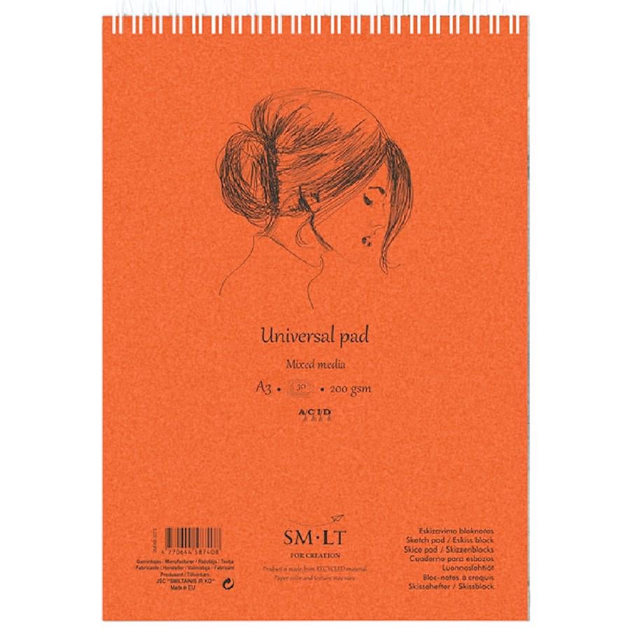 Альбом для акварели Smiltainis Universal Pad Mixed Media на спирале 200 г/кв. м 30 л. А3 Белый (3MIXB-30TS)