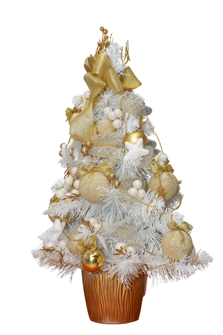 Новогодняя декоративная елка GALA DECOR с лед подсветкой Белый хвоя Золотой декор 50 см (Е5025БЗ)