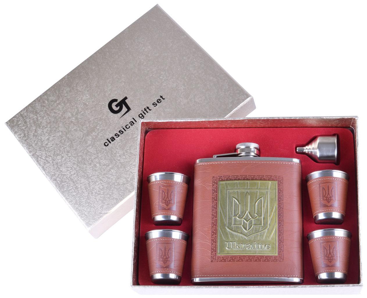 Набор фляга и 4 стопки Ukraines 530 мл нержавеющая сталь Коричневый