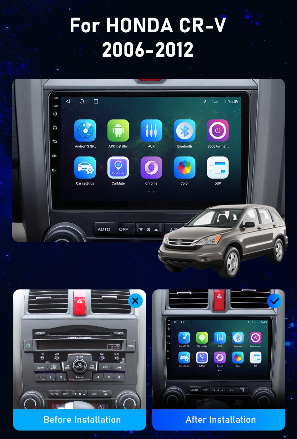 Автомагнітола MEKEDE для Honda CR-V 2006-2012 CarPlay/Android/Bluetooth/USB/WiFi 1/32 Гб 9" (17764264) - фото 2