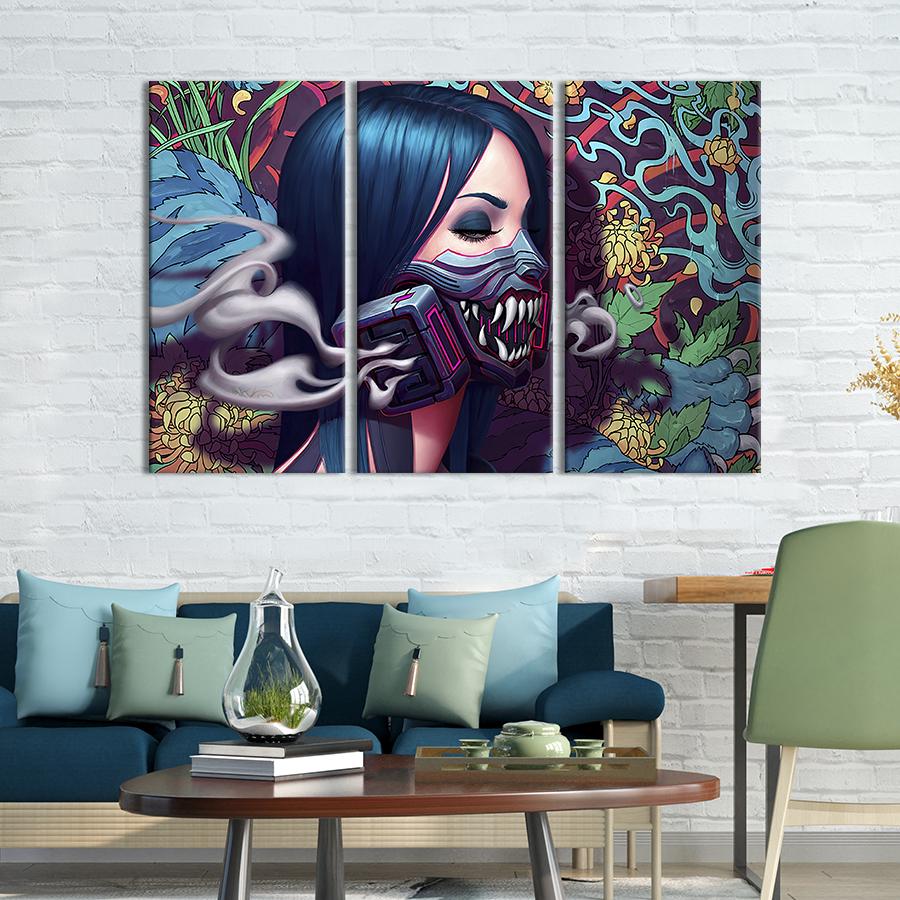 Модульная картина триптих Девушка в противогазе 128x81 см (694-31)