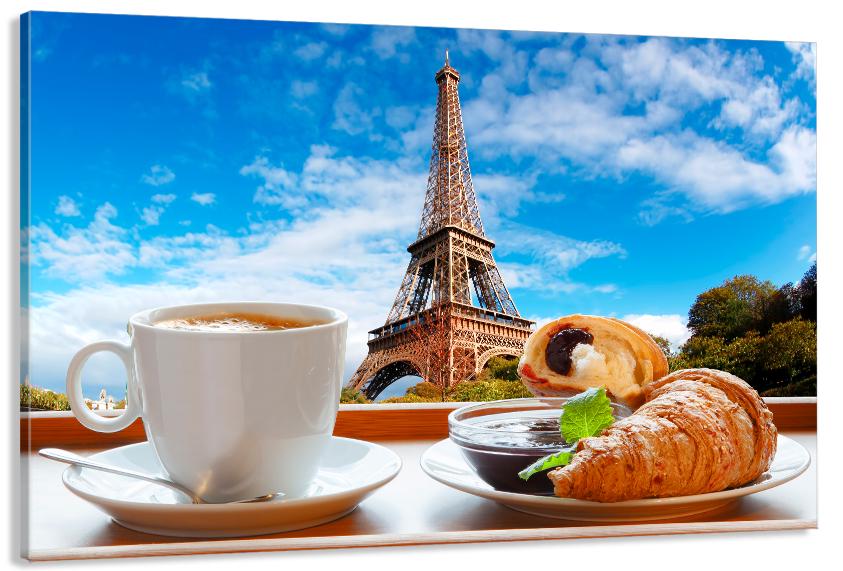 Картина на холсте в гостиную/спальню Кофе с круасанами в Париже 90х180 см (MLP_382)