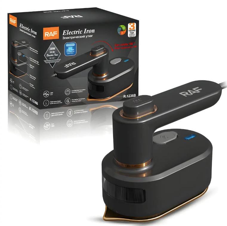 Праска парова RAF R.1236B 38W для вертикального та горизонтального відпарювання Чорний (33350839)