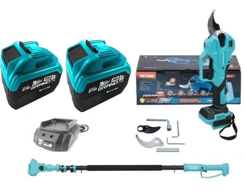 Секатор аккумуляторный бесщеточный Grand СА-40F/20BL-base удлинитель 2 м/дисплей/подсветка/два аккумулятора 8 Ач/зарядное устройство (30834801)