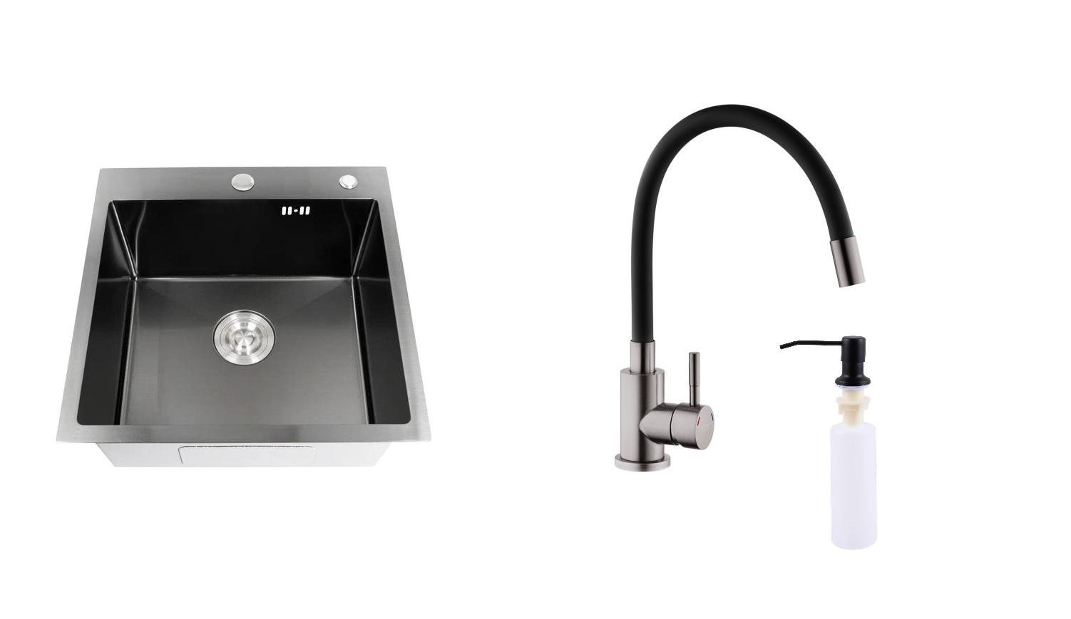 Мийка зі змішувачем та дозатором Lidz H5050B Чорний (H5050B + PVD035BLK)