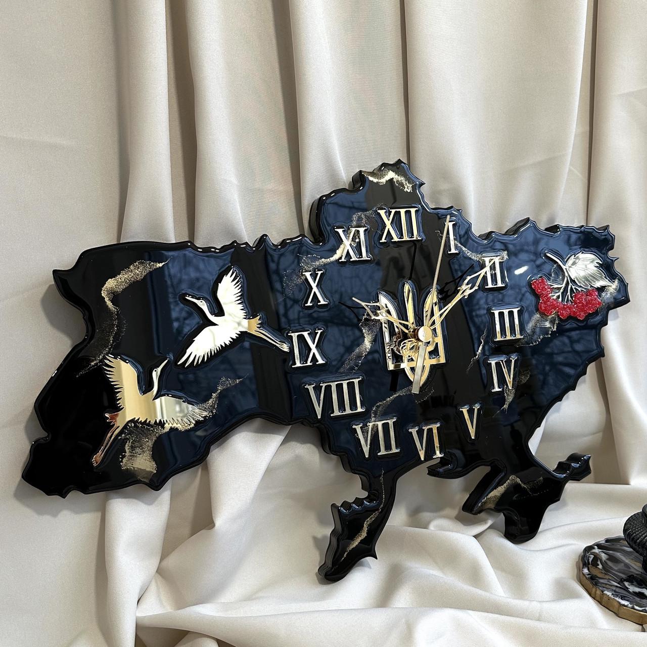 Часы настенные из эпоксидной смолы Карта Украины 50x34 см