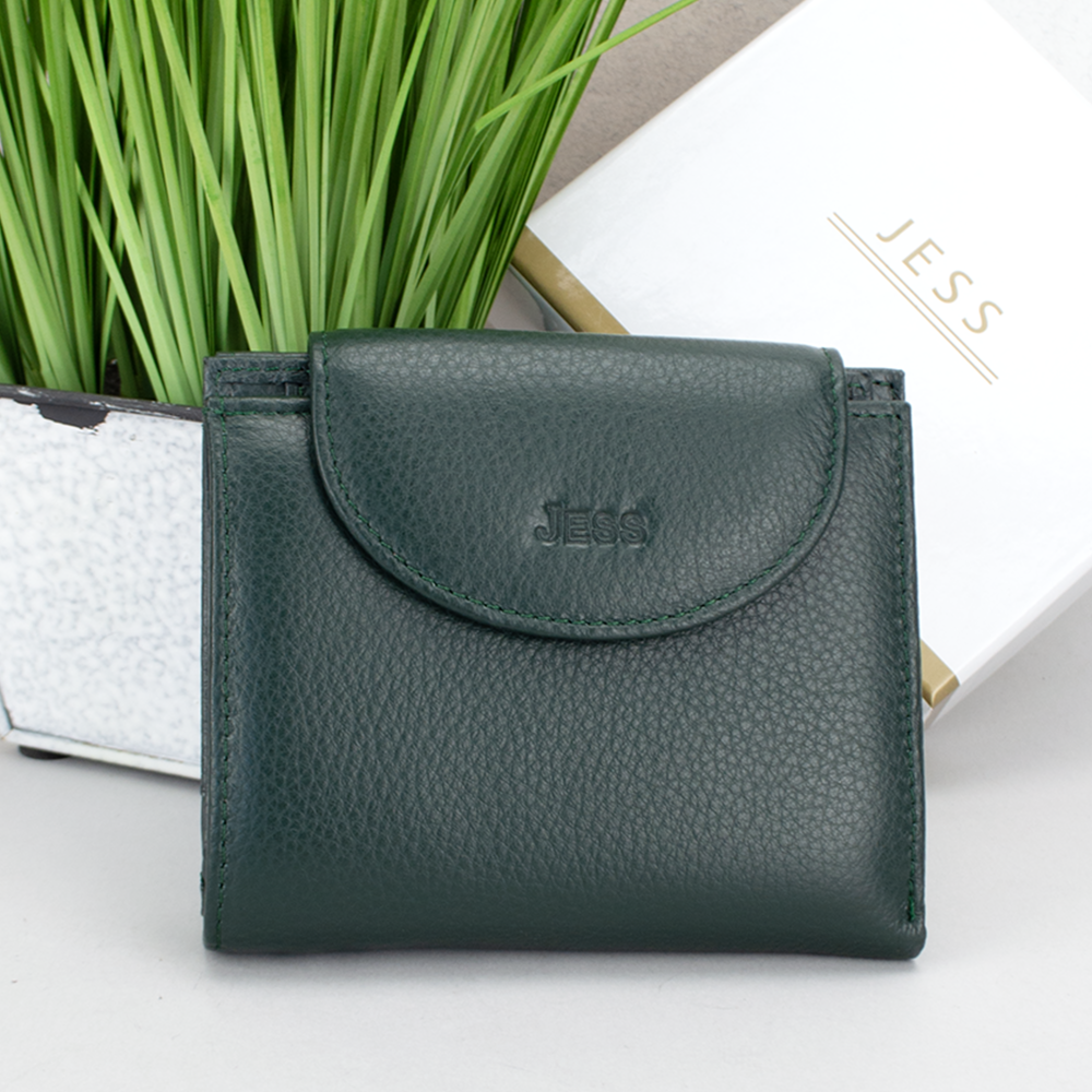 Кошелек женский кожаный Jess 375-2023-17 на кнопке Зеленый (2308758409)