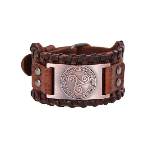 Браслет-талисман мужской LIKGREAT Трискеле Одина кожаный 27х3,7 см Коричневый/Медный (B109739-N-L/BB7)