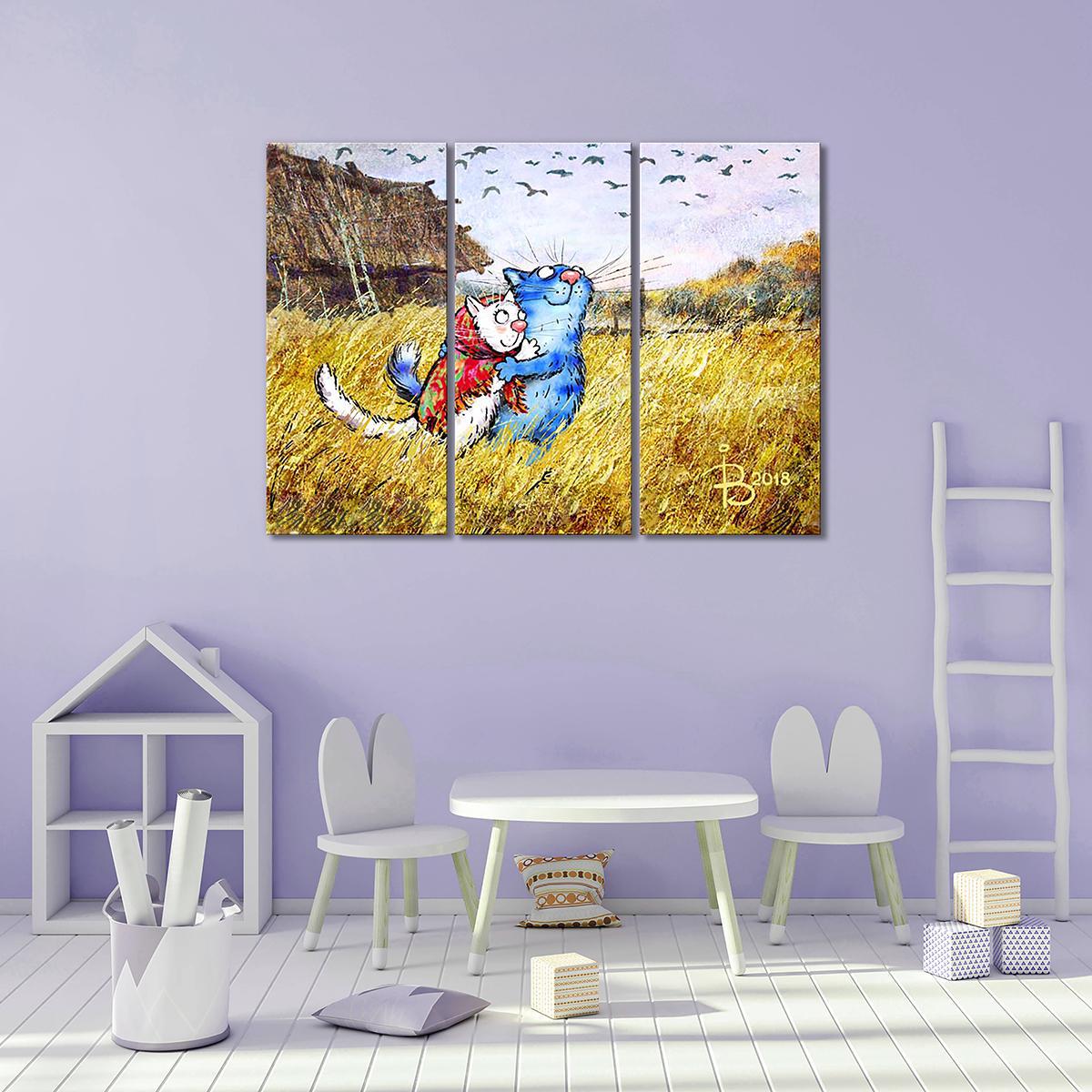 Модульная картина Почему котики не летают как птицы?.. 3 модуля 60x90 см