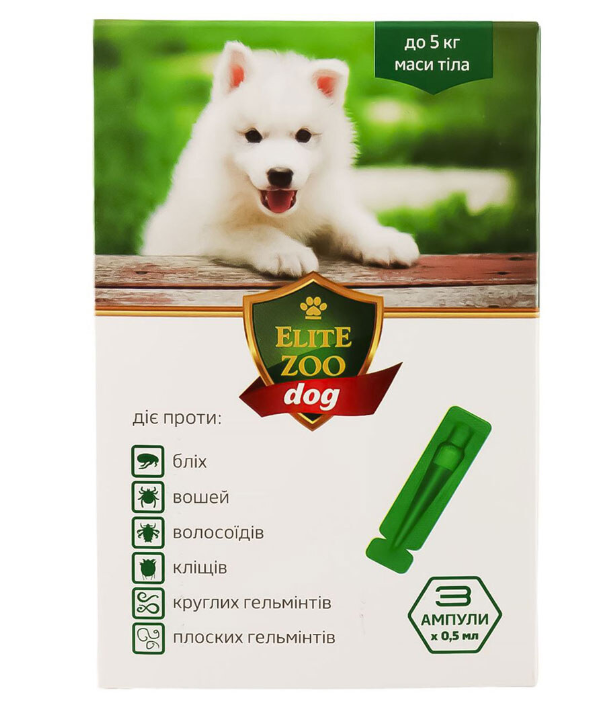 Препарат инсектоакарицидный для собак Komfort Elite ZOO от блох и клещей точечного нанесения 0,5 мл 3 ампулы (1P0130)