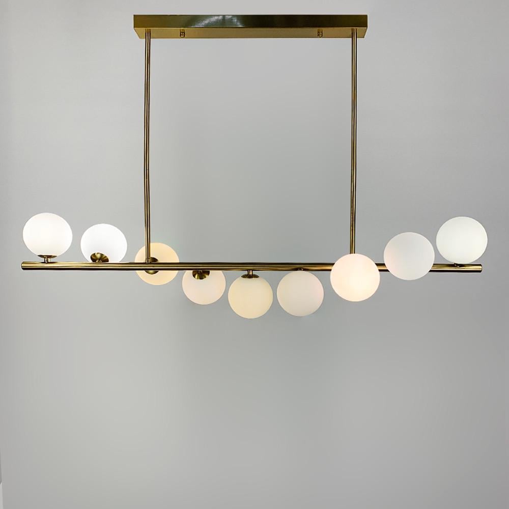 Люстра удлиненная BALLS WAVE с 9 белыми плафонами Латунь (LF_MJ 191 AB+WT-A)