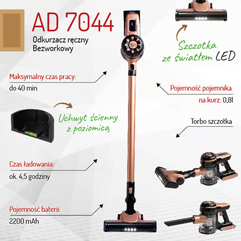 Пилосос ручний акумуляторний Adler AD 7044 250 Вт з LED-підсвічуванням (1713146498) - фото 9 Пилосос ручний акумуляторний Adler AD 7044 250 Вт з LED-підсвічуванням (1713146498) - фото 9