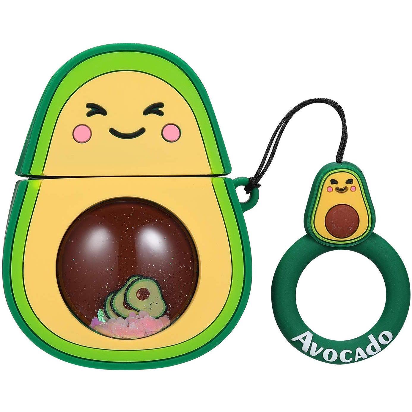 Футляр силіконовий Epik Fruits series with Sparkles & Water для навушників AirPods 1/2 з кільцем Avocado/Зелений (00000031932_3)