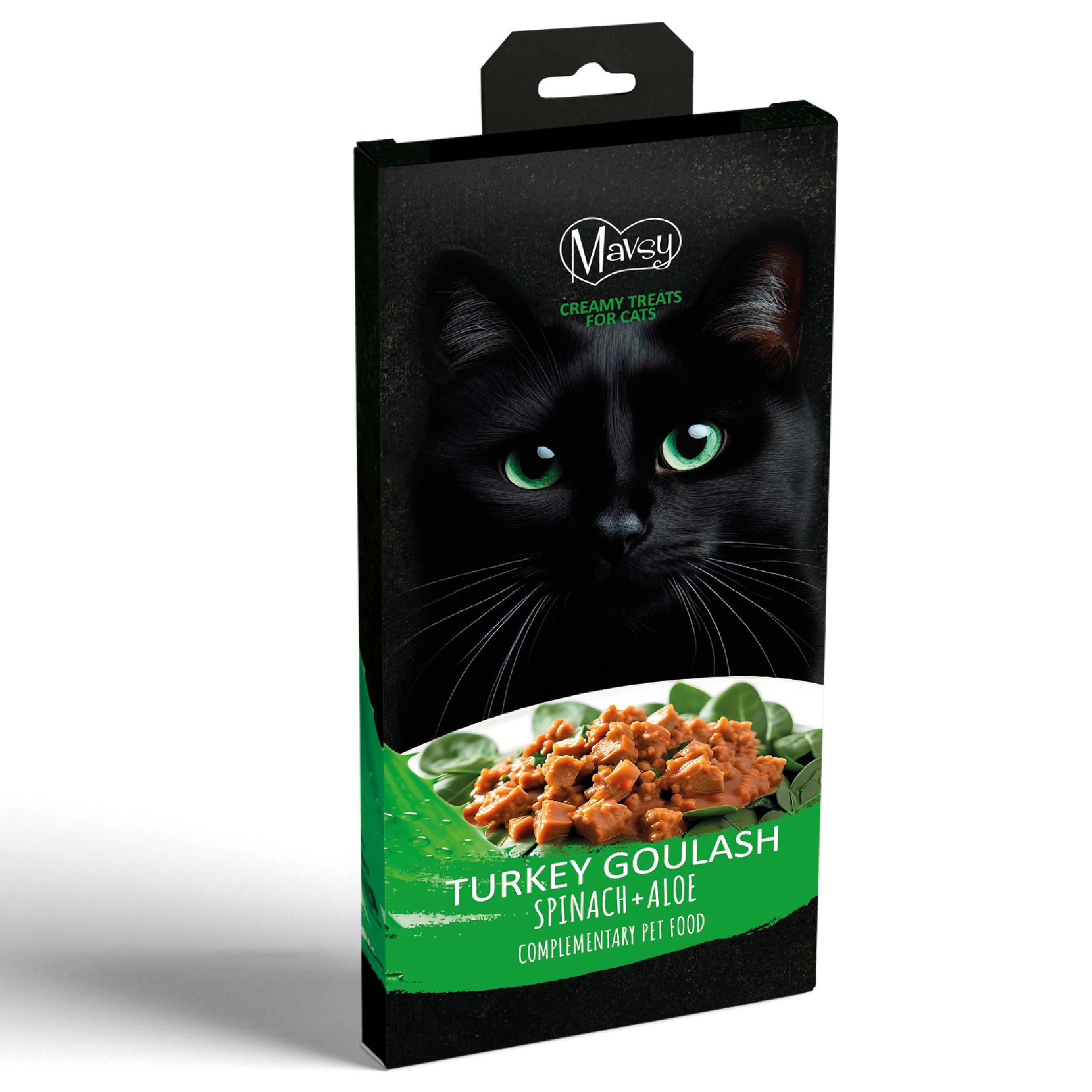 Ласощі для котів кремові Mavsy Creamy superfood TURKEY GOULASH ON A BED OF SPINACH WITH ALOEW 5 шт./15 г (24628578)