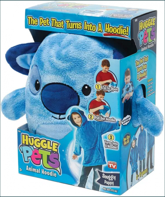 Іграшка м'яка дитяча толстовка плед Huggle Pets Hoodie Собачка 3в1 150 см Синій (V4134)