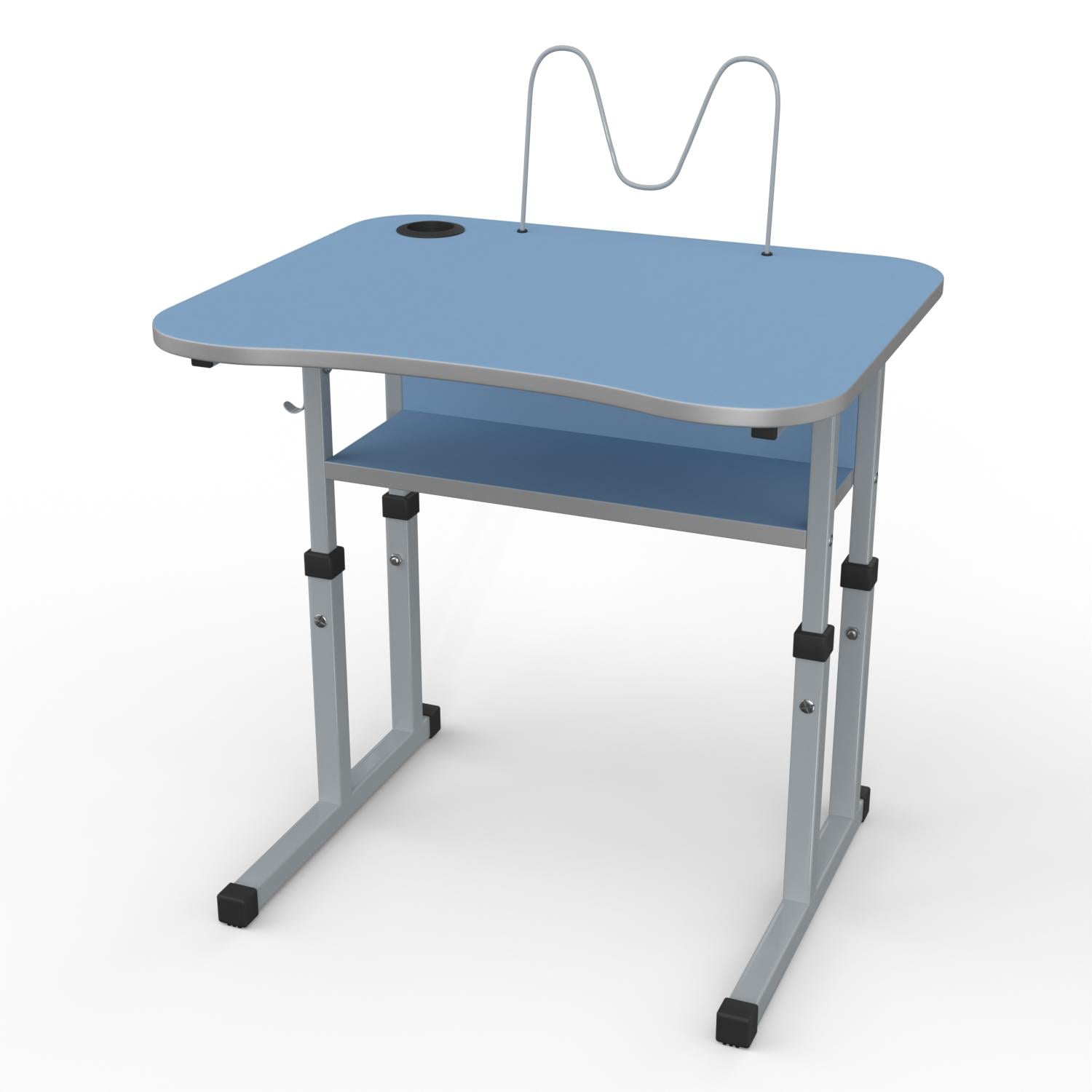 Парта школьная регулируемая 1-11 класс с вырезом под ученика стаканом пюпитром 700x500 мм Синий/Серый (1142-bl-s)