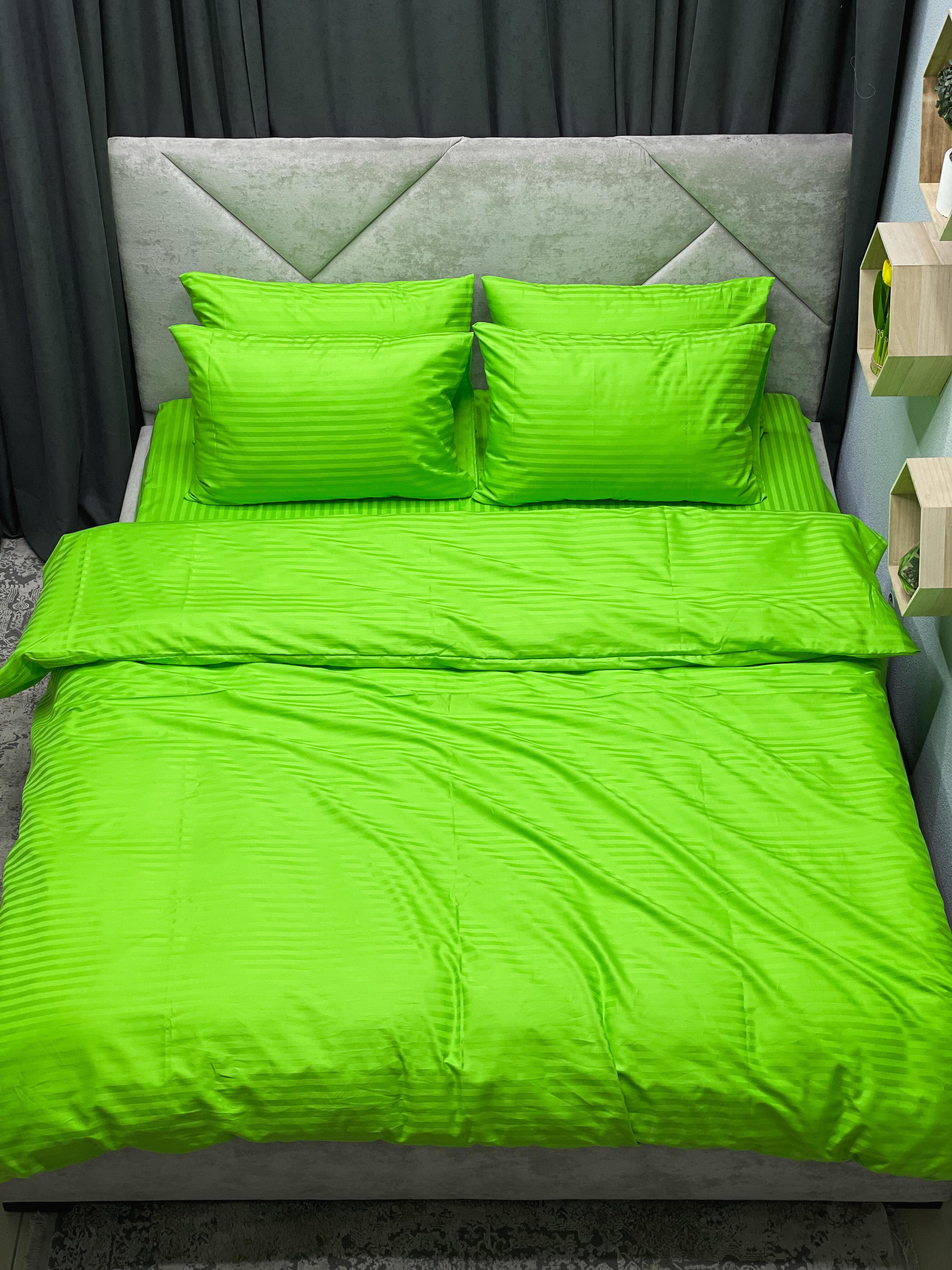 Комплект постельного белья Ego-textile 900RS страйп-сатин однотонный в полоску Зеленый (196111464)