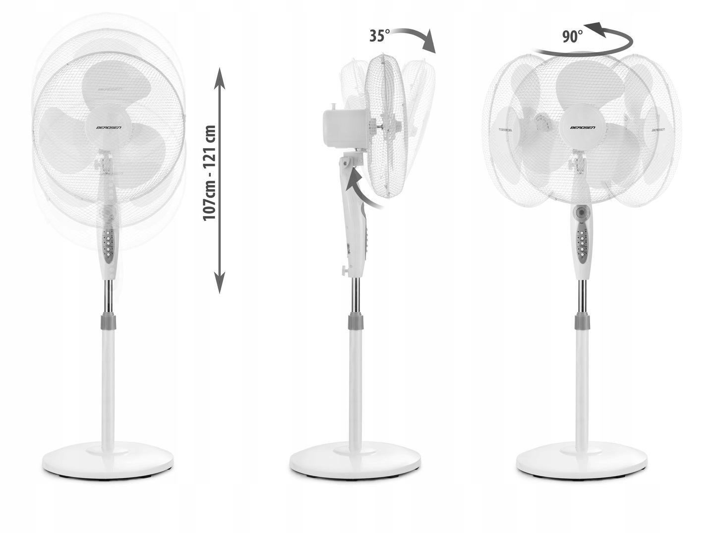 Вентилятор напольный Berdsen 355100 с дистанционным управлением 121 см Белый (355100) - фото 6