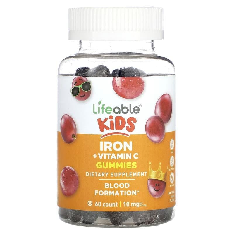 Залізо для дітей Lifeable Kids Iron Vitamin C Gummies виноград 60 мармеладок