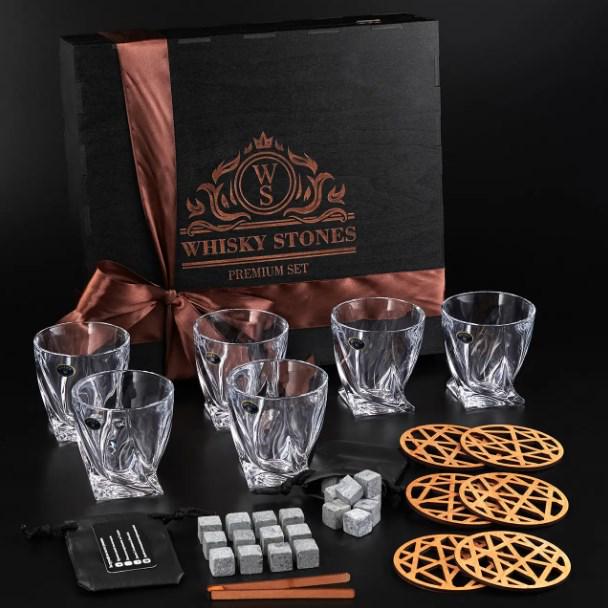 Набор камней для виски Whiskey Stones 24 шт. и 6 стаканов Bohemia Quadro 340 мл - фото 2