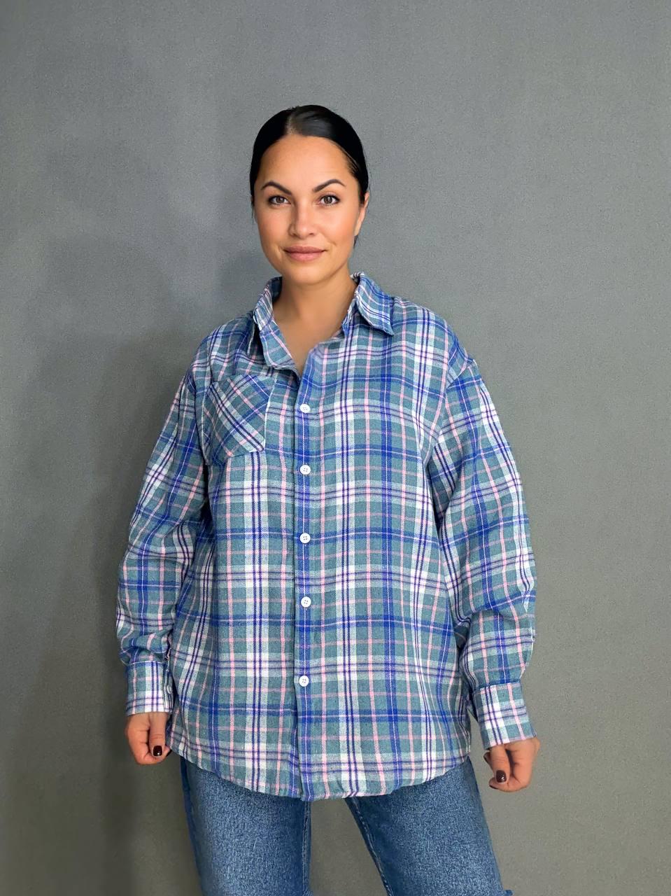 Рубашка женская Baoyu 225-1 в клетку оверсайз фланель OS Бирюзовый (4766)
