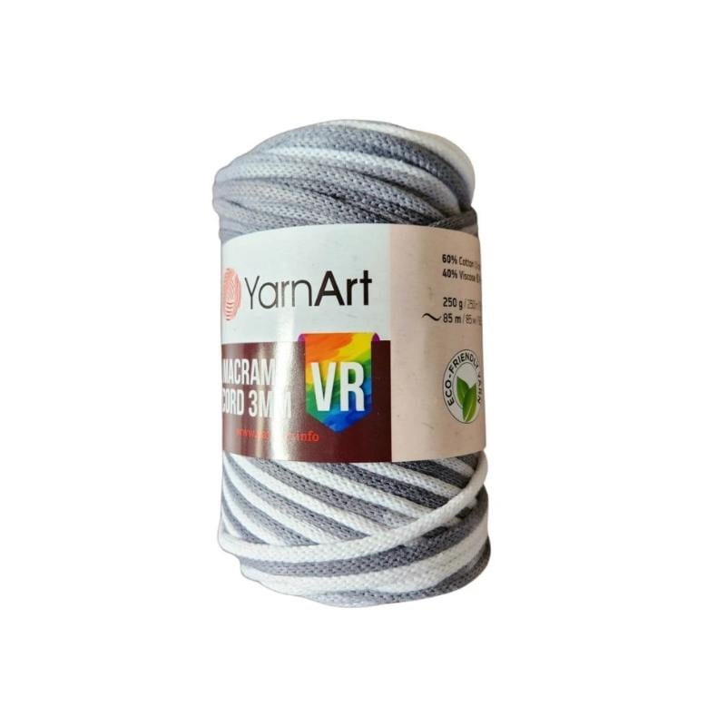 Шнур плетеный Macrame Cord VR градиент 250 г 3 мм Бело-серый №910 (2310313555) Шнур плетеный Macrame Cord VR градиент 250 г 3 мм Бело-серый №910 (2310313555)