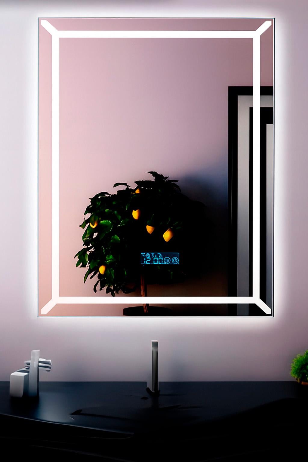 Зеркало с LED подсветкой BRS 90х70 см для ванной комнаты с подогревом и дисплеем (547017000)