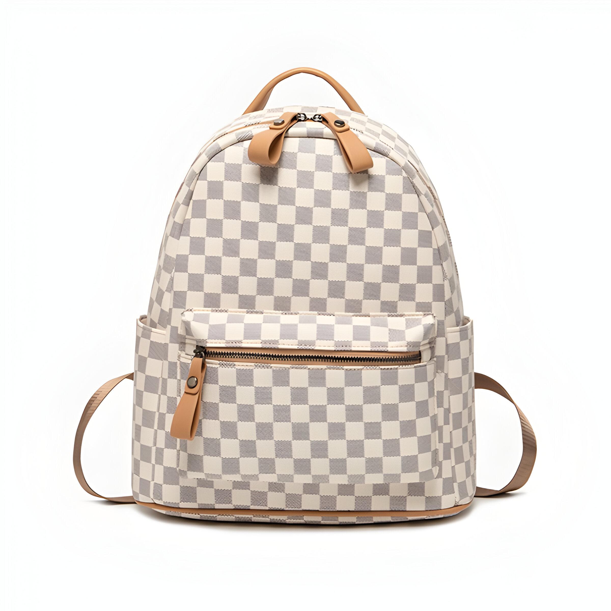 Рюкзак женский повседневный в клетку 30х13х35 см Светло-бежевый (2255) - фото 1 Рюкзак женский повседневный в клетку 30х13х35 см Светло-бежевый (2255) - фото 1