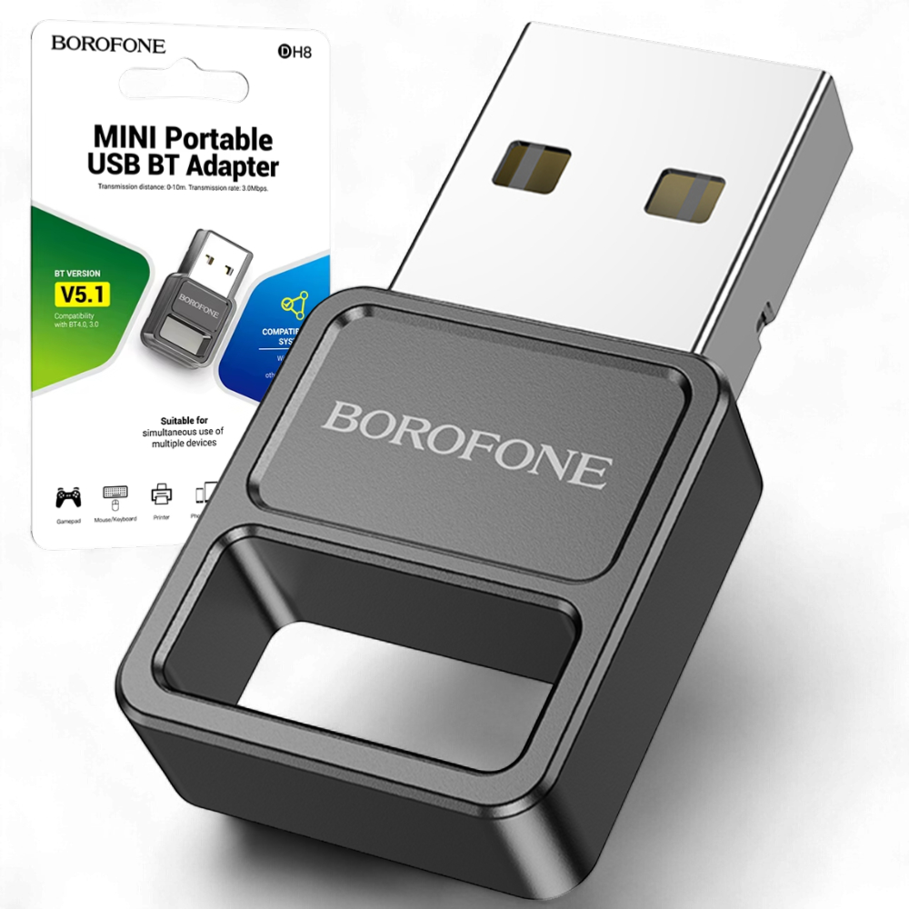 Адаптер Borofone Bluetooth USB 5.1 для ноутбука/компьютера (DH8) Адаптер Borofone Bluetooth USB 5.1 для ноутбука/компьютера (DH8)