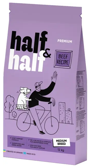 Корм сухий Half&Half для дорослих собак середніх порід із яловичиною 12 кг (20758)