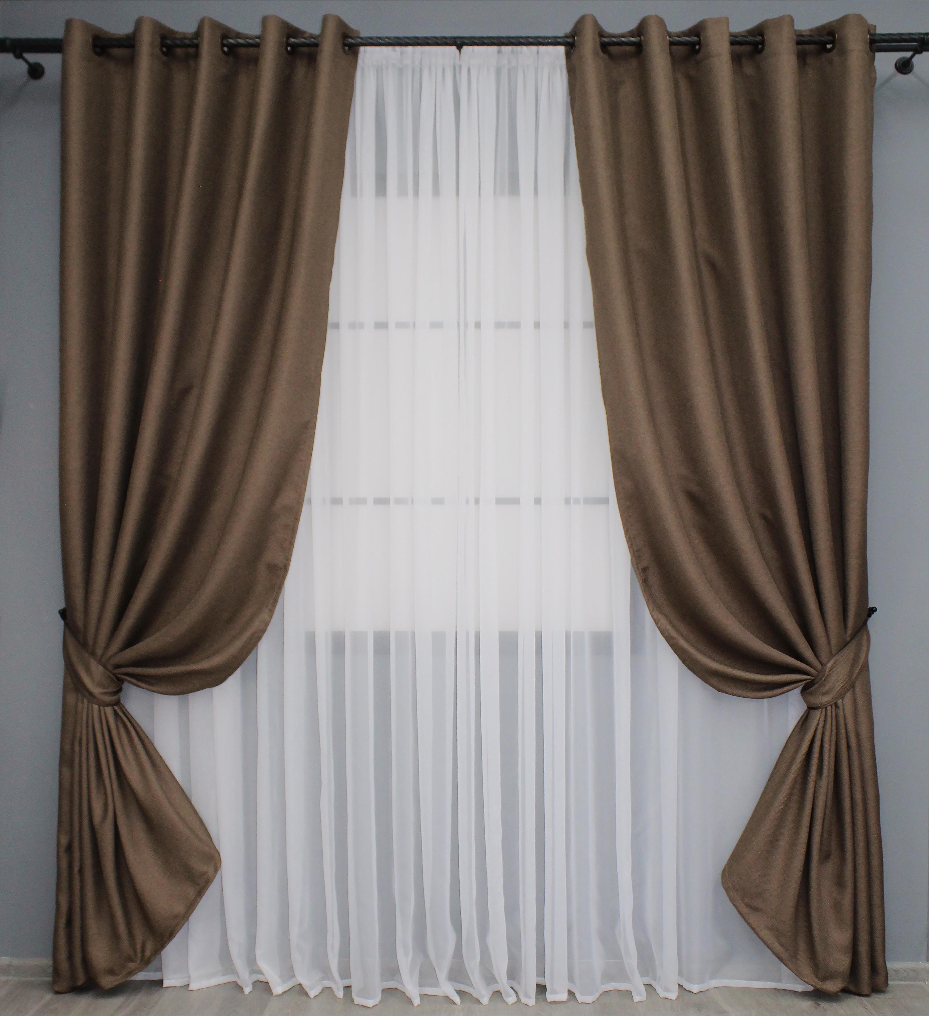 Комплект штор на люверсах VR-Textil Лен-Блекаут Лен Мешковина №277ш 150х250 см 2 шт. Коричневый (37-0189)