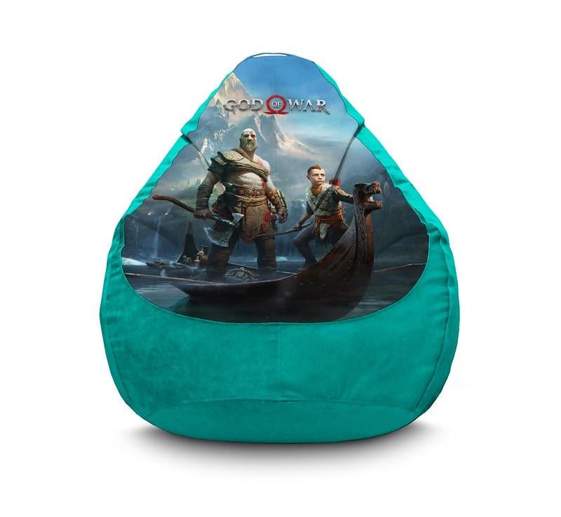 Кресло мешок iPuff God of War Kratos and boat Флок XXL 90х125 см Бирюзовый