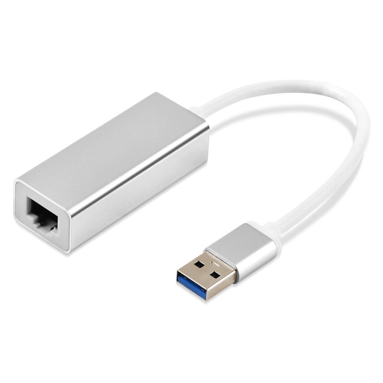 Адаптер-перехідник мережевий SUNROZ USB 3.0-RJ45 LAN Gigabit 1000 Мбіт/с Aluminium Silver (A48737)