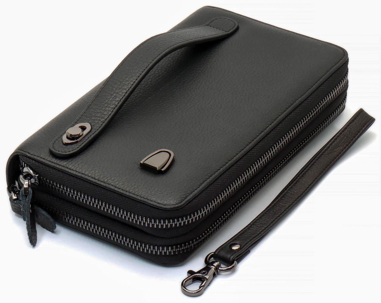 Кошелек-клатч Marco Coverna на две молнии из натуральной кожи Черный (B-5902B-1Q) - фото 4