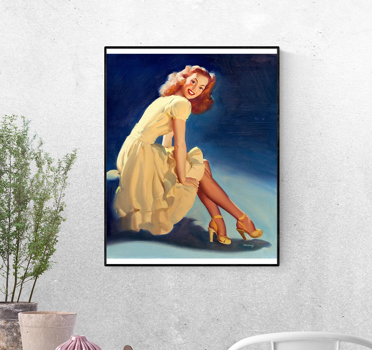 Постер Сидящая девушка в желтом платье и туфлях. Билл Мэдкалф формат А-1 (pin_up2135010_Poster)
