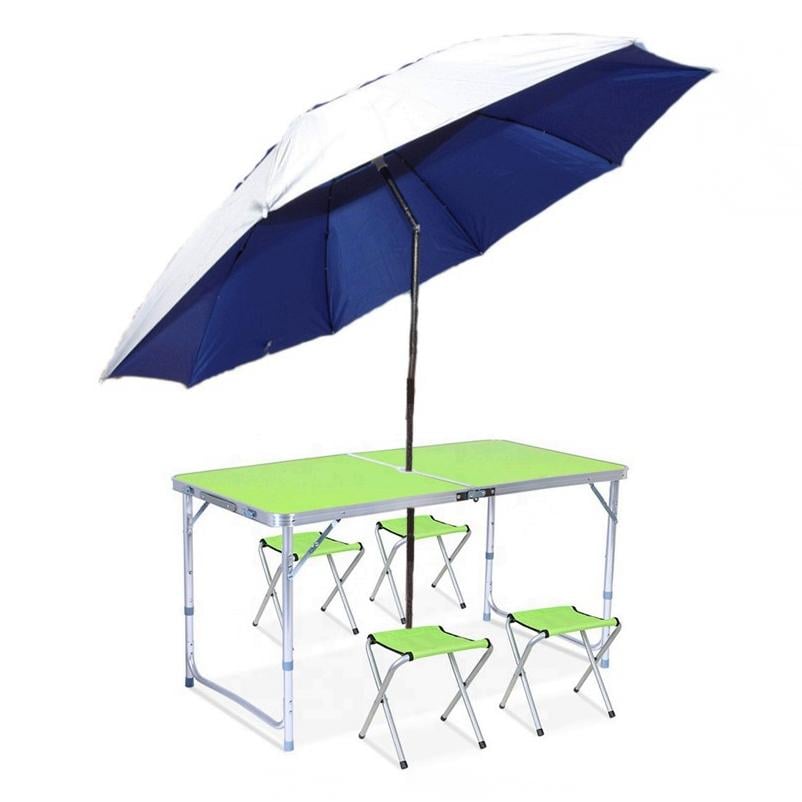 Стіл розкладний з парасолькою компактною і 4 стільцями для пікніка та рибалки Зелений (16-4)