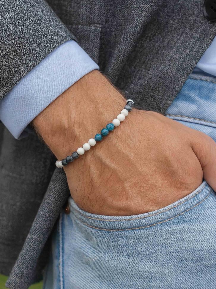 Браслет мужской из натурального камня обсидиан/кахолонг/содолит (3470)