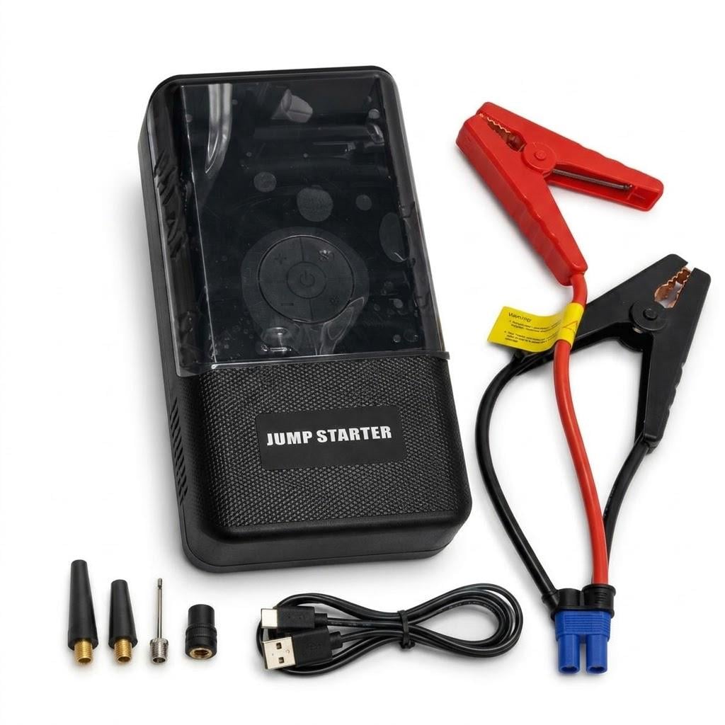 Пуско-зарядное устройство для авто 12 В с компрессором 150 PSI/Power Bank USB 5 В 2 А LED-фонарь (М 17899)