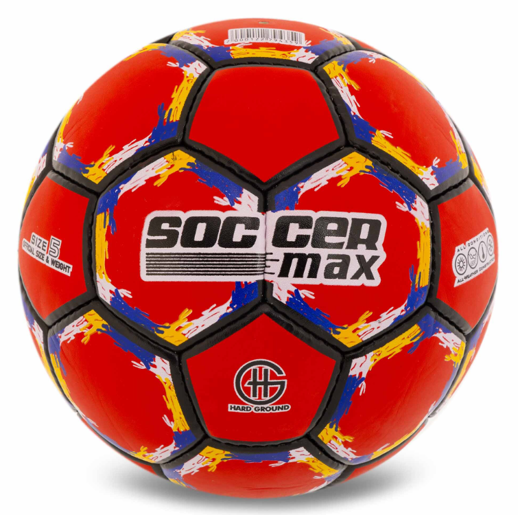 Мяч футбольный SOCCERMAX FB-6525 №5 PU Грипп сшит вручную Красный (29655093)