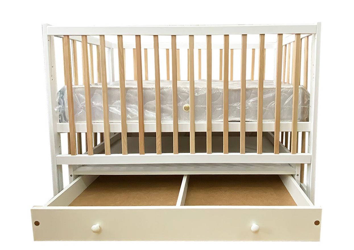 Кроватка деревянная Софія шарнир-подшипник/ящик с опускной боковиной White (133040)