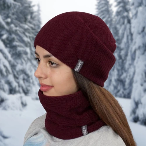 Комплект жіночий зимовий шапка зі снудом One Size Бордовий (28523687)