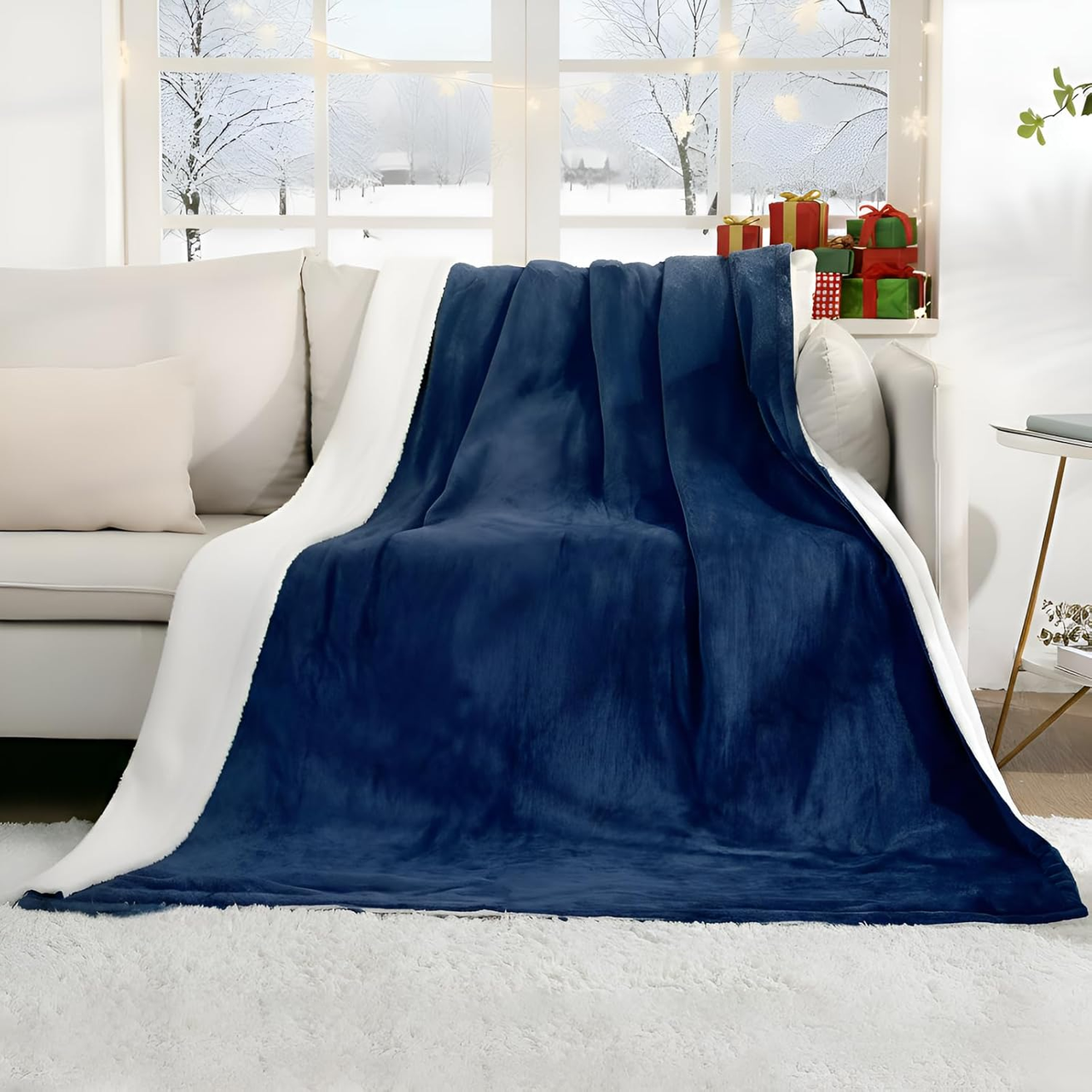 Электроодеяло премиум класса Kurekyur Sherpa-Flannel 130x180 см 4 режима/автовыключение 9 ч/можно стирать Сине-белый (3023134181)