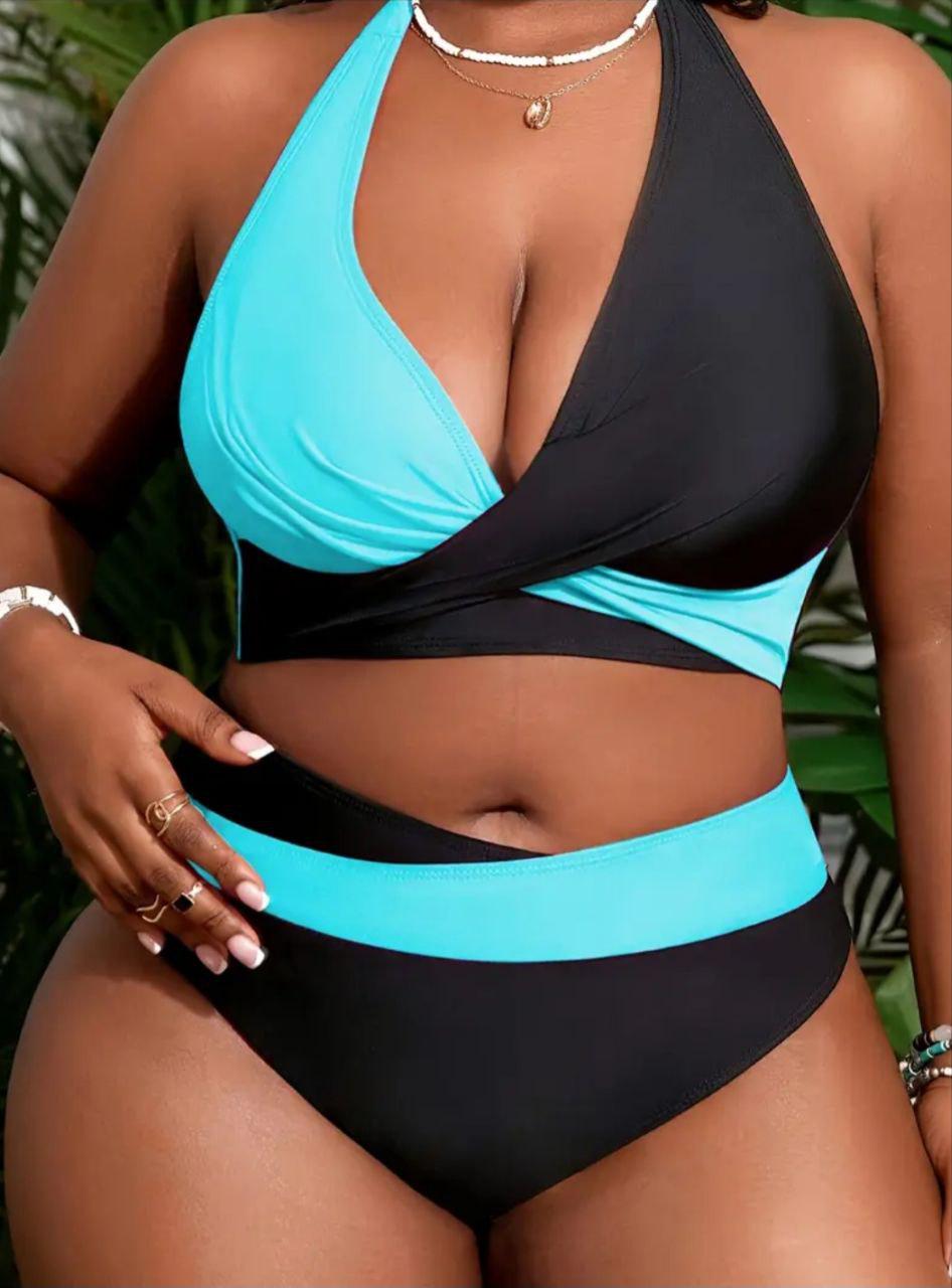 Женский купальник батал раздельный 1XL Черно-голубой (899386-1XL)