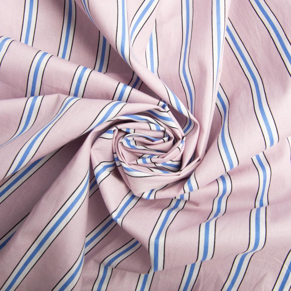Ткань поплин стрейч Полоса Пудра/Темно-голубой (24021)