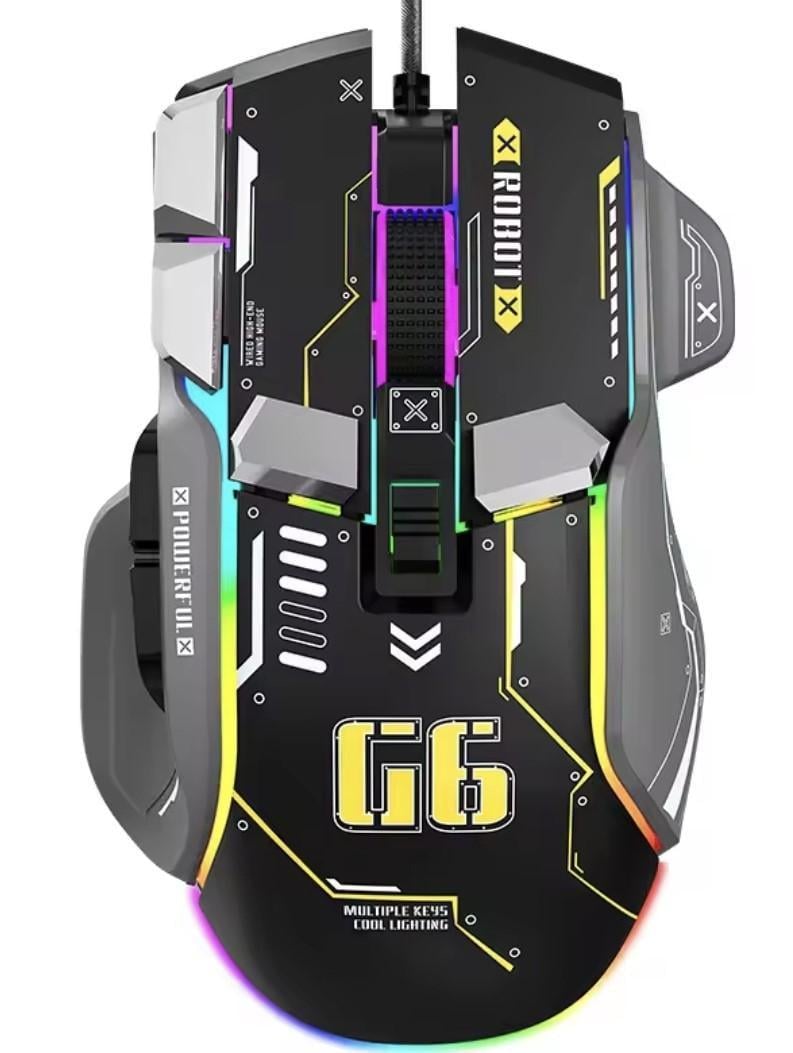 Мышка геймерская проводная attack shark G6 RGB 10 кнопок 12800DPI Black (G6RGBB)