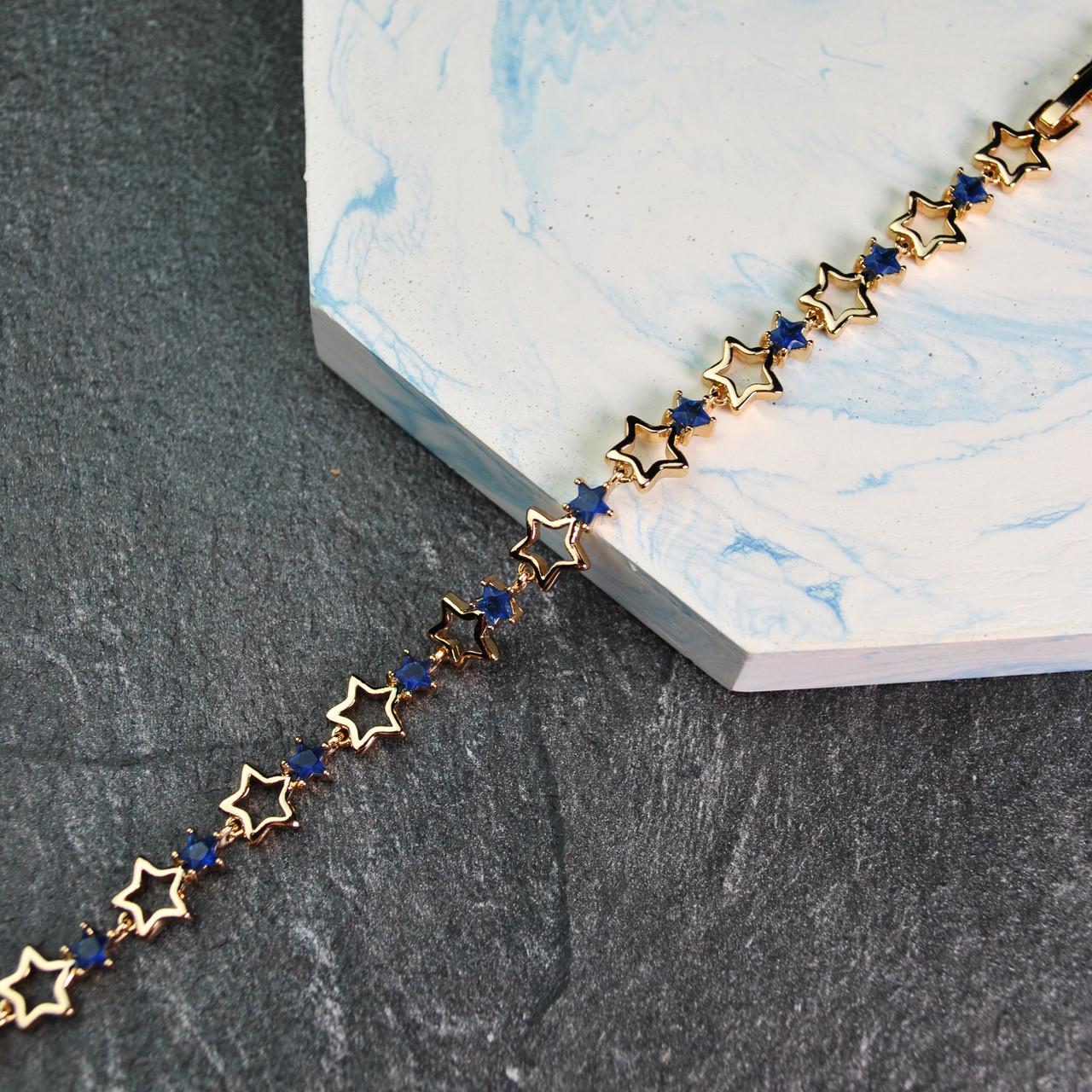 Браслет зірки з синіми фіанітами медична сталь позолота (x204-2) - фото 4 Браслет зірки з синіми фіанітами медична сталь позолота (x204-2) - фото 4