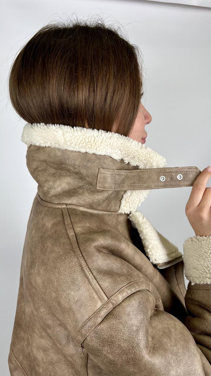 Дубленка женская Бренд #2404-02 M Бежевый (23918473) - фото 4