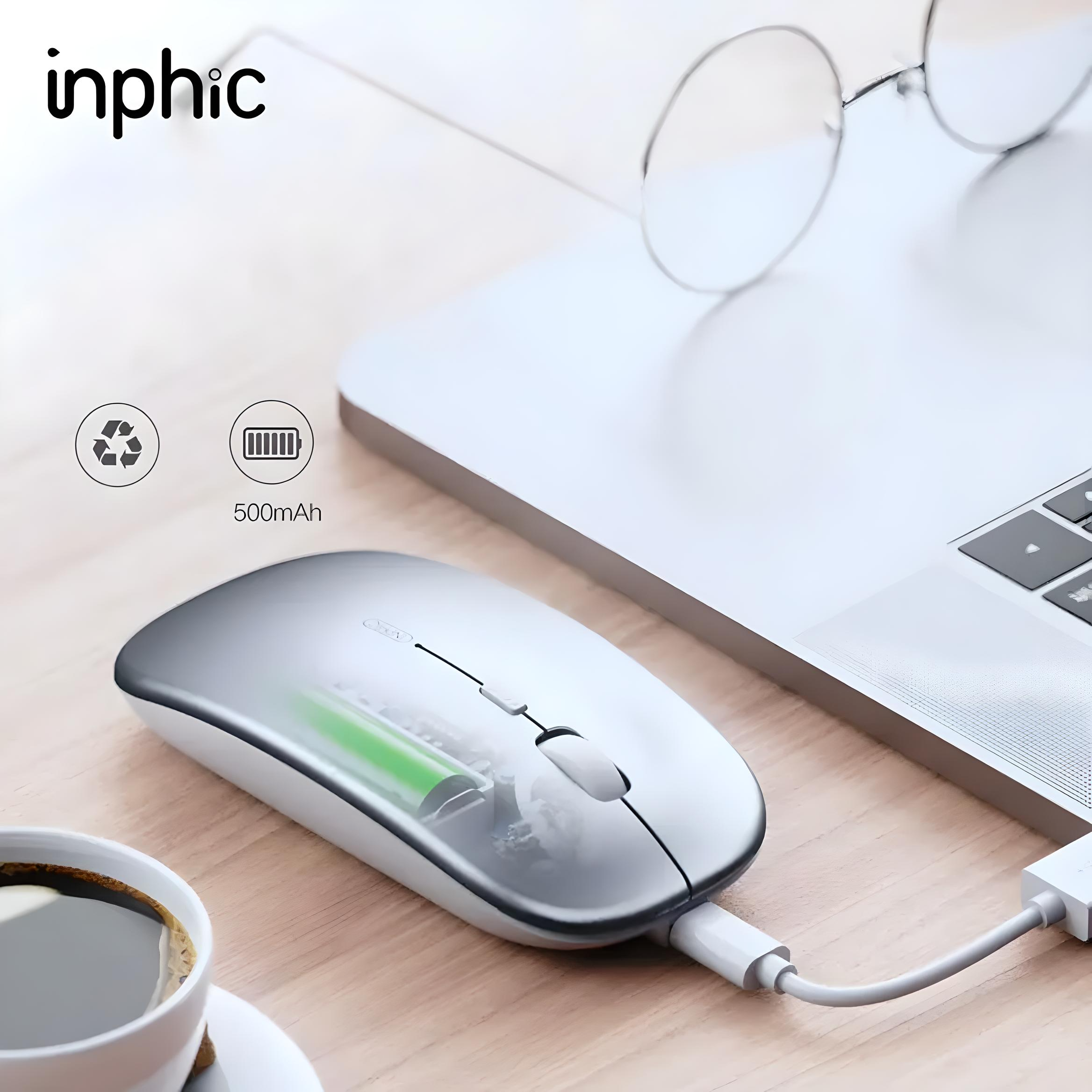 Мышка беспроводная INPHIC M1Pro Bluetooth/USB 2,4 ГГц с аккумулятором 1600 DPI Серебристый - фото 3